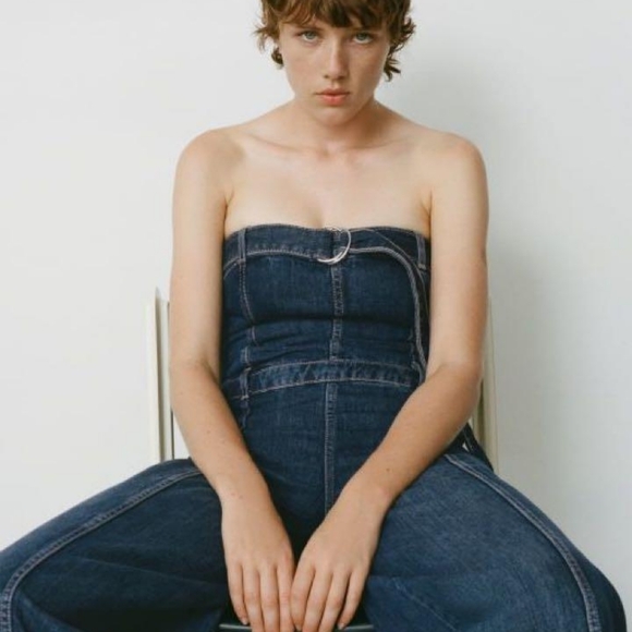 ZARA Strapless Wide-Leg Denim Jumpsuit NWT Size M
